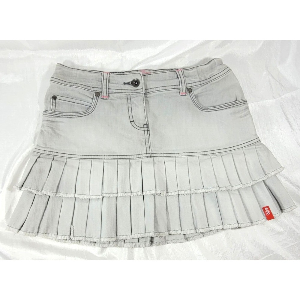 EDC by Esprit Tiered Pleated Denim Jean Mini Skirt - Gray - Sz 14 Years